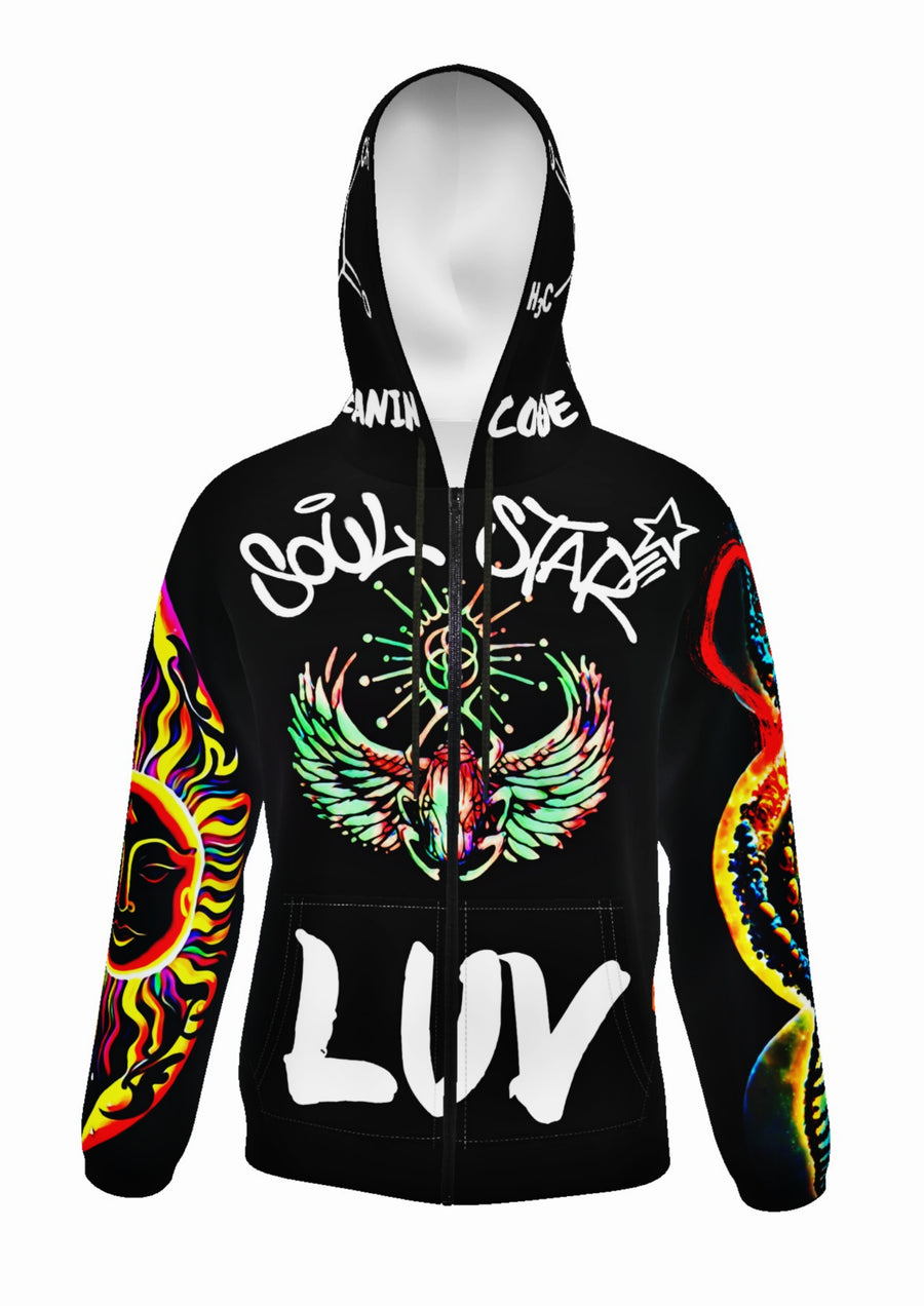 SOUL STAR CHAKRA - BLACK EARTH - LIGHTWEIGHT ZIP HOODIE