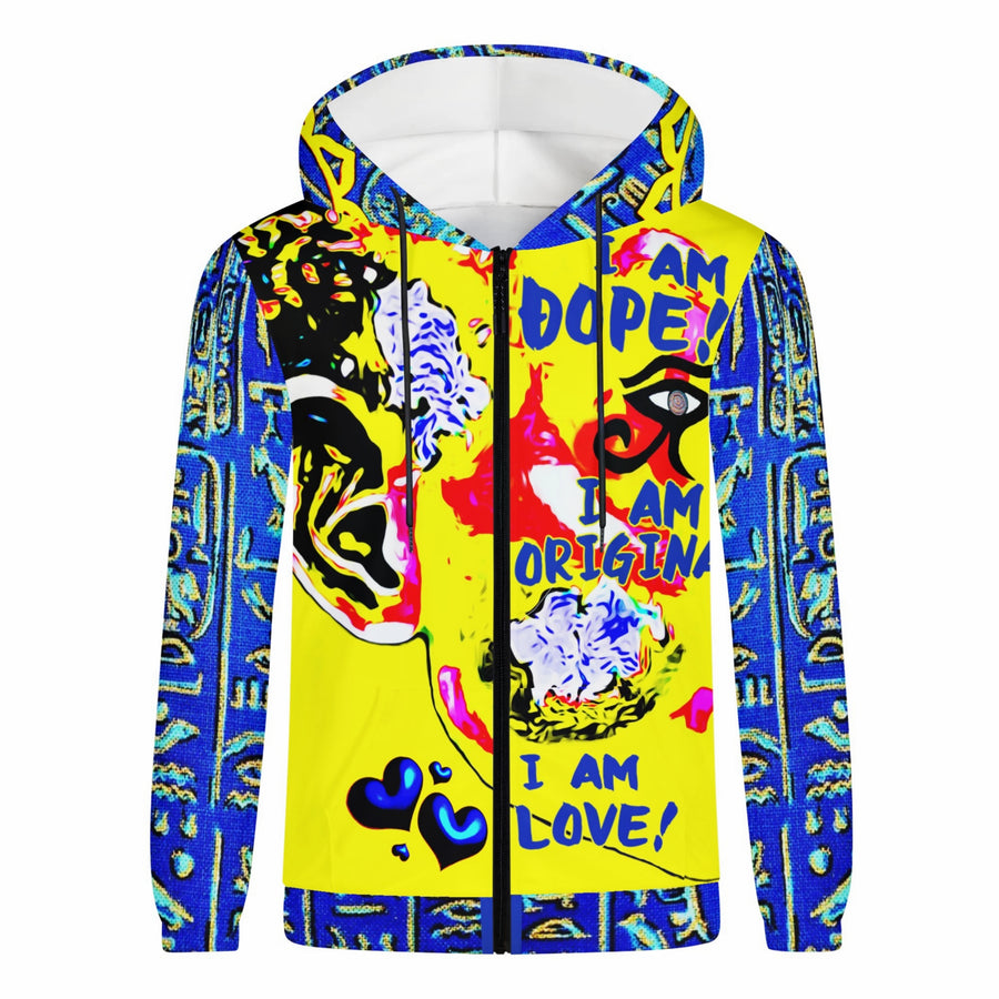 LOVE ABSTRACT - SOLAR YALLOW BLU - LIGHTWEIGHT ZIP HOODIE