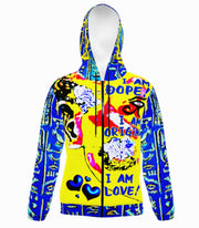 LOVE ABSTRACT - SOLAR YALLOW BLU - LIGHTWEIGHT ZIP HOODIE