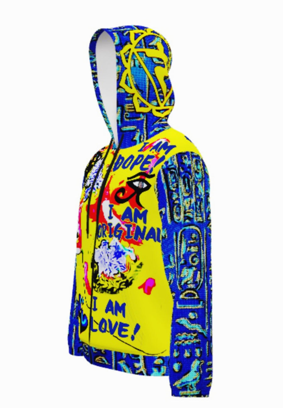 LOVE ABSTRACT - SOLAR YALLOW BLU - LIGHTWEIGHT ZIP HOODIE