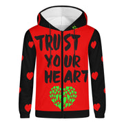 TRUST YOUR HEART - RED BLACK GREEN - LIGHTWEIGHT ZIP HOODIE