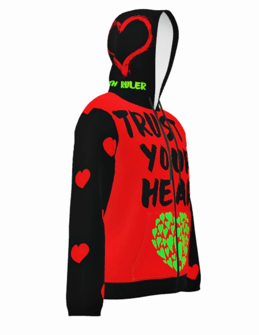 TRUST YOUR HEART - RED BLACK GREEN - LIGHTWEIGHT ZIP HOODIE