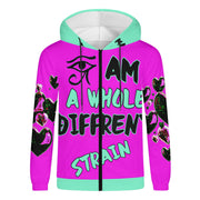 EYE AM A WHOLE DIFFRENT STRAIN - PINK AQUA - LIGHTWEIGHT ZIP HOODIE