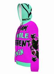 EYE AM A WHOLE DIFFRENT STRAIN - PINK AQUA - LIGHTWEIGHT ZIP HOODIE