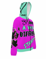 EYE AM A WHOLE DIFFRENT STRAIN - PINK AQUA - LIGHTWEIGHT ZIP HOODIE