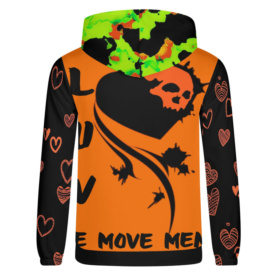 LOVE IS SACRED - ORANGE BLACK - LIGHTWEIGHT ZIP HOODIE