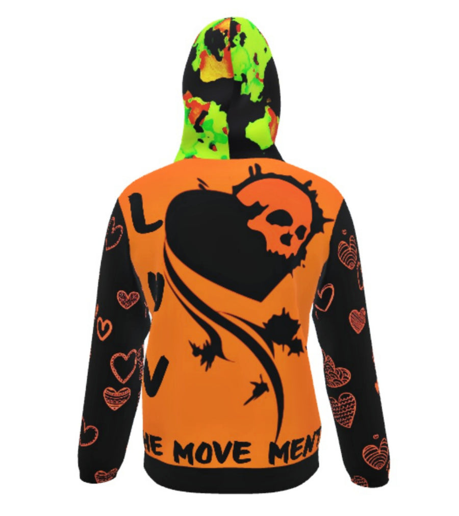 LOVE IS SACRED - ORANGE BLACK - LIGHTWEIGHT ZIP HOODIE