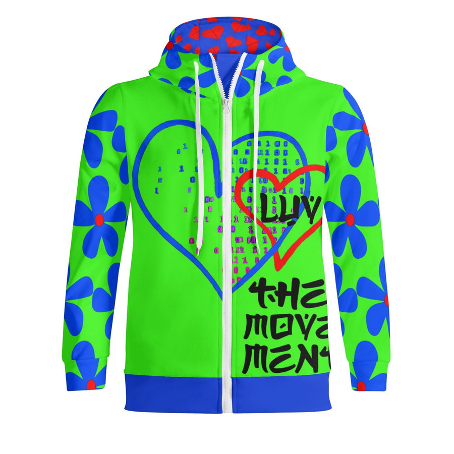 LOVE IS SPIRITUAL TECHNOLOGY - BLU LIME  - LIGHTWEIGHT ZIP HOODIE