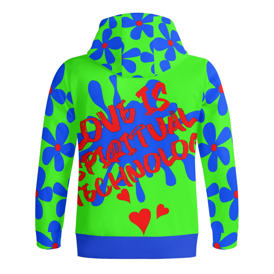 LOVE IS SPIRITUAL TECHNOLOGY - BLU LIME  - LIGHTWEIGHT ZIP HOODIE