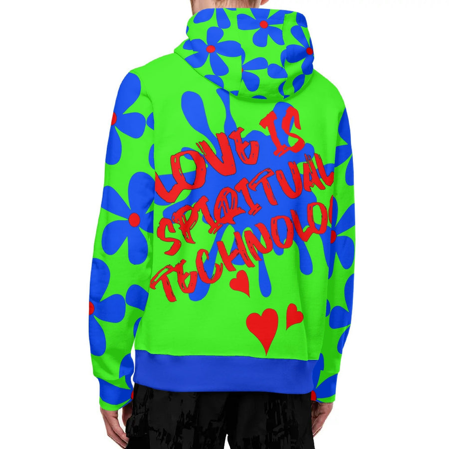 LOVE IS SPIRITUAL TECHNOLOGY - BLU LIME  - LIGHTWEIGHT ZIP HOODIE