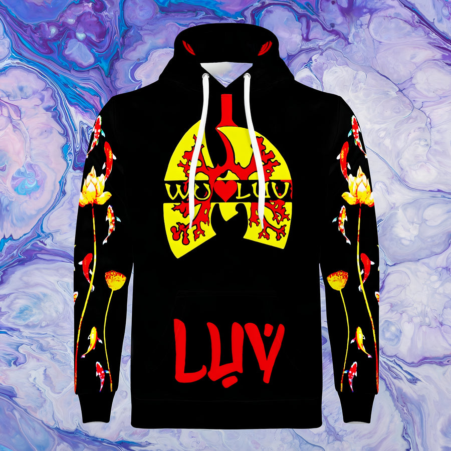 WU LUV - LOTUS COLLECTION - BLACK UNIVERSE & YELLOW SUN - UNISEX RELAXED FIT HOODIE